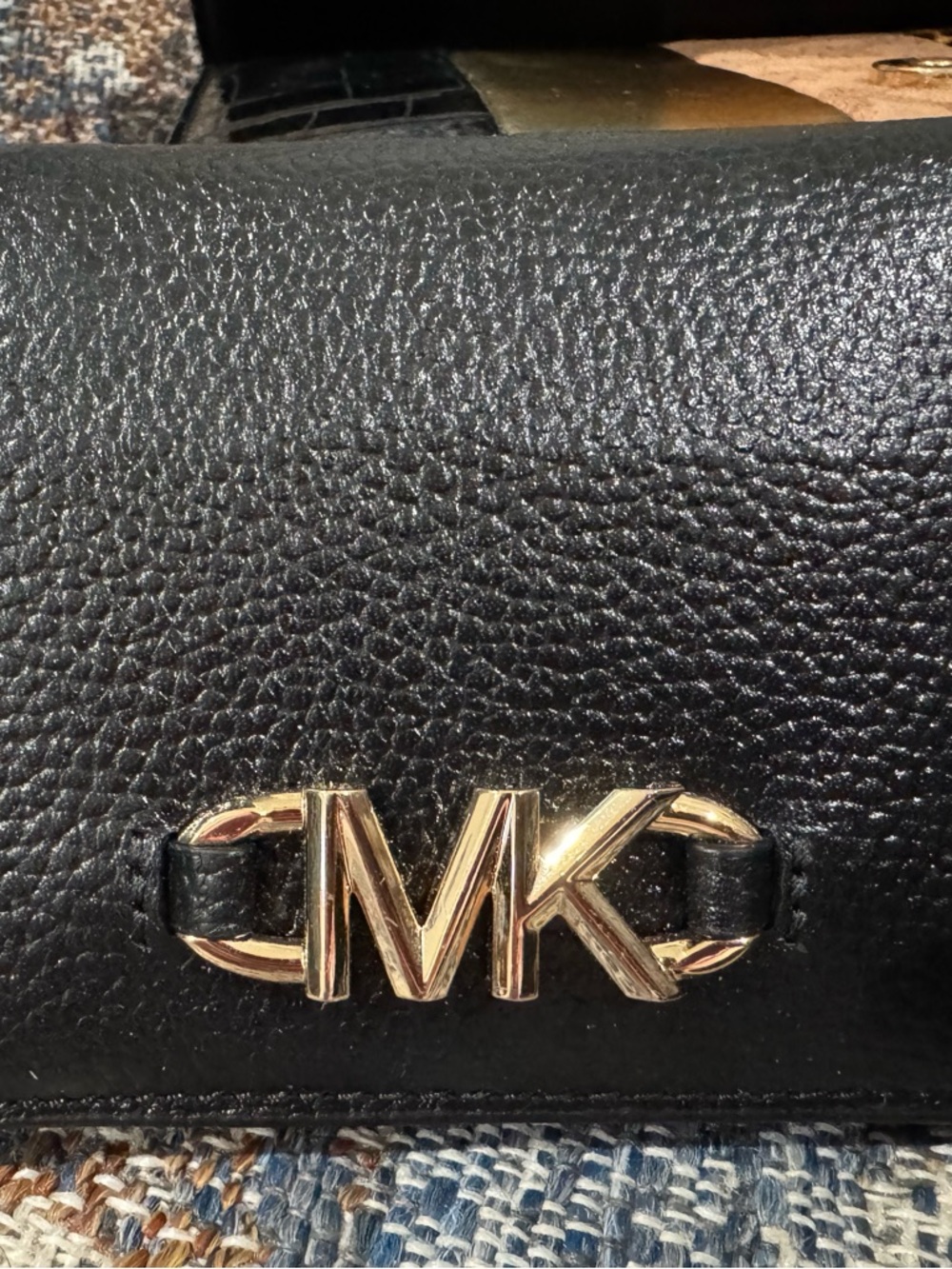 Michael Kors Black Pebbled Leather Wallet with Gold MK Emblem